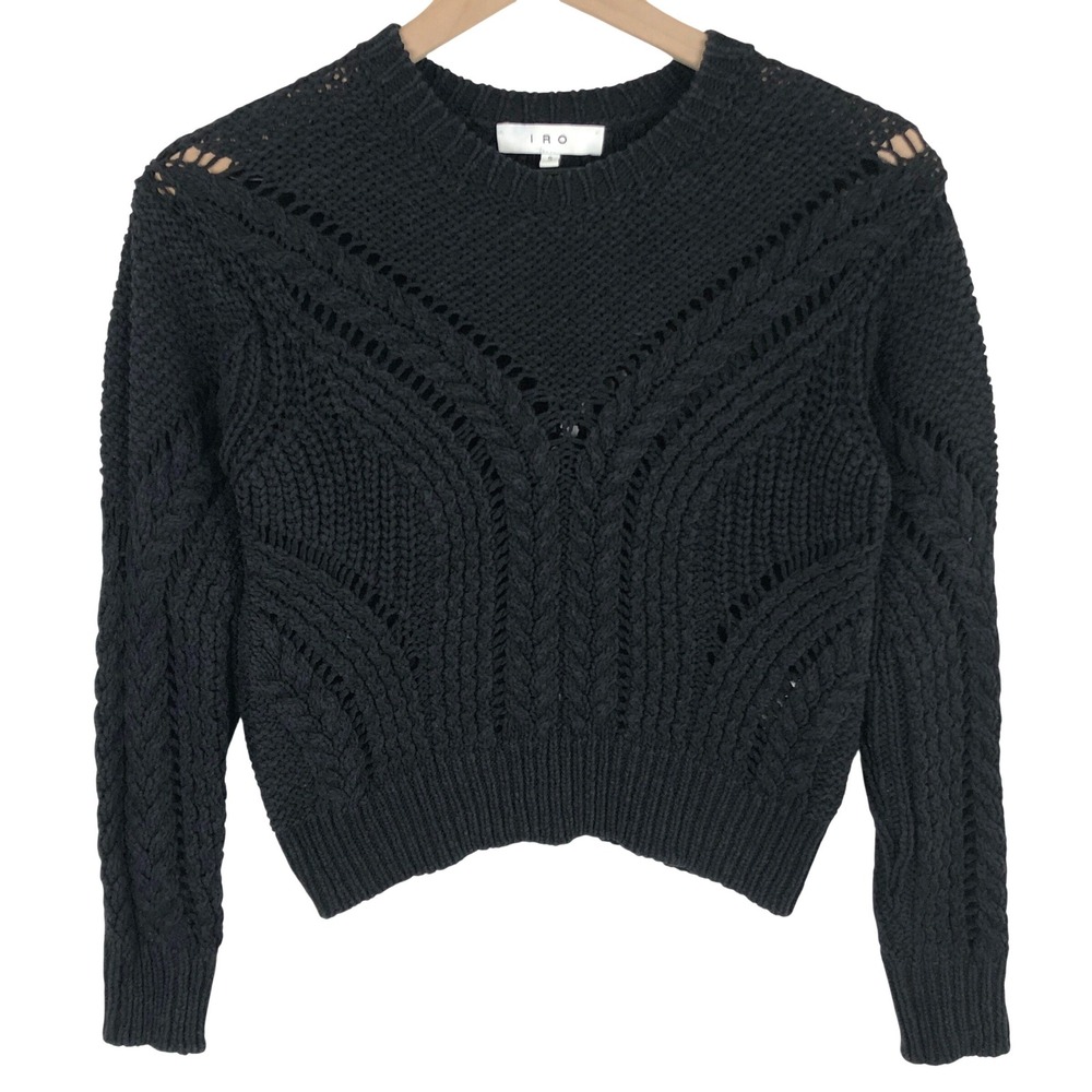 IRO Vendie 16S Open Knit Cropped Cotton Blend Sweater Womens' S Black L/S Italy